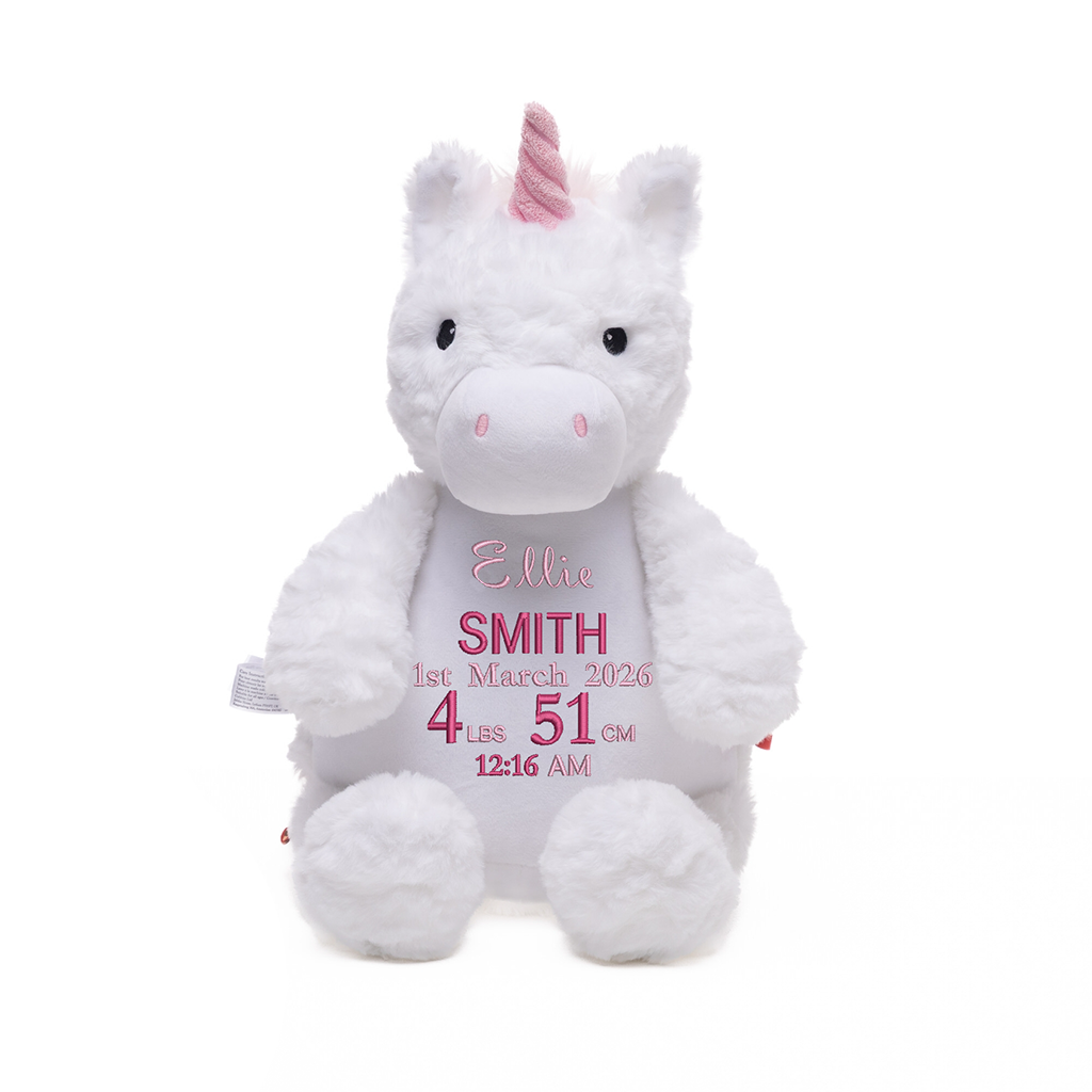 Snowflake Deer Embroidered Name & Birth Info Teddy