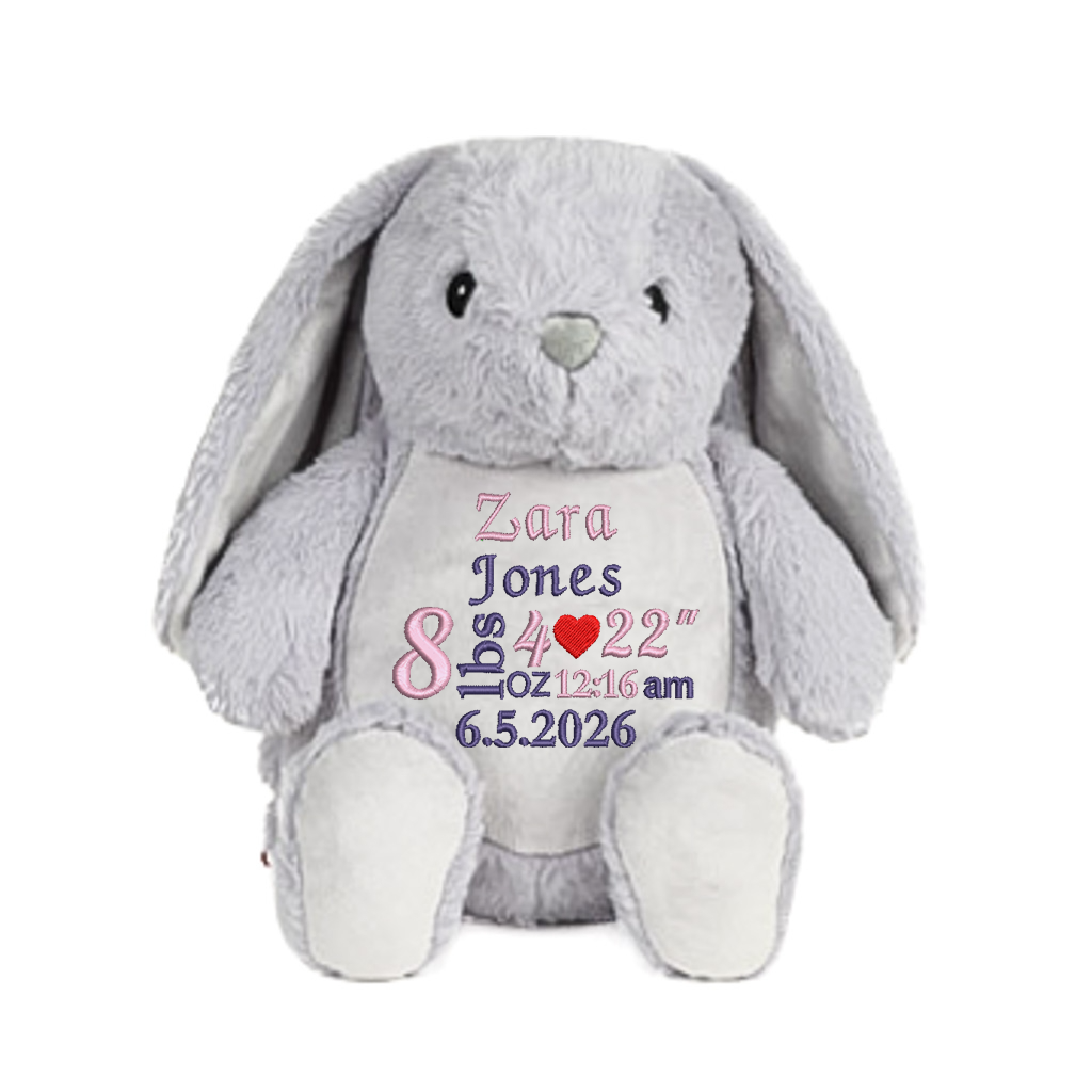 Snowflake Deer Embroidered Name with Birth Info Teddy