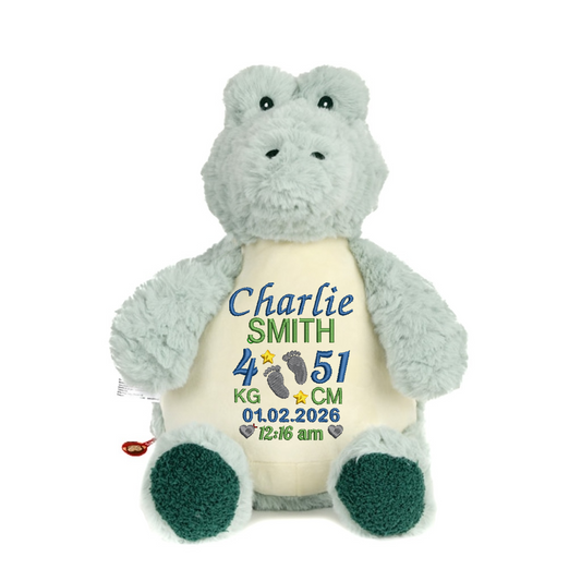 Personalised Alligator Embroidered Birth Info kg/cm Teddy