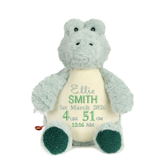 Personalised Alligator Embroidered Name & Birth Info Teddy