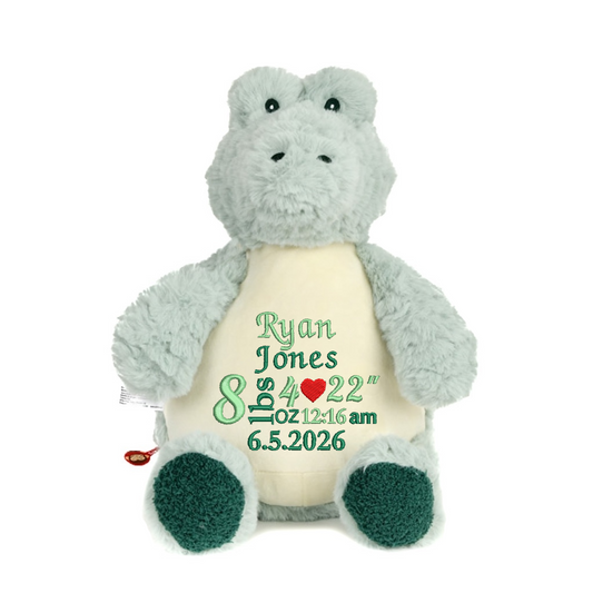Personalised Alligator Embroidered Name with Birth Info Teddy