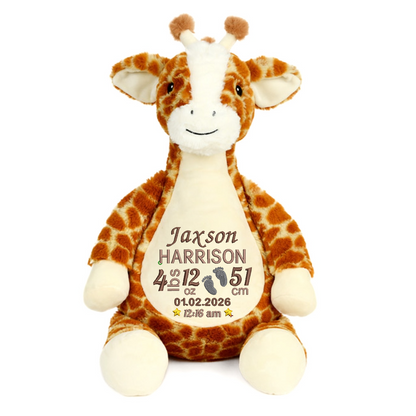 Baby Giraffe Embroidered Birth Info lbs/cm Teddy