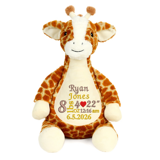 Personalised Baby Giraffe Embroidered Name with Birth Info Teddy