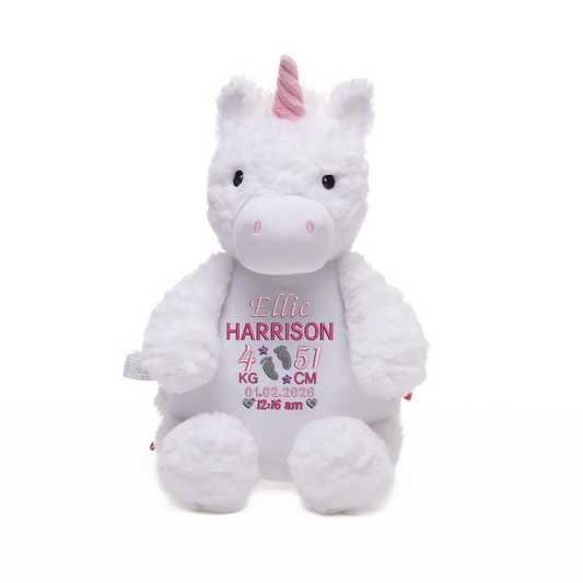 Baby Unicorn Embroidered Birth Info kg/cm Teddy