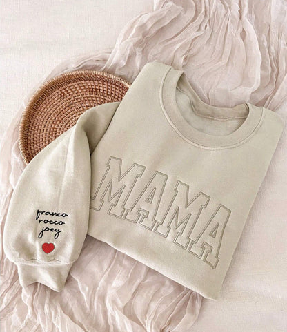 Mama Embroidered Sweatshirt Names on Sleeve