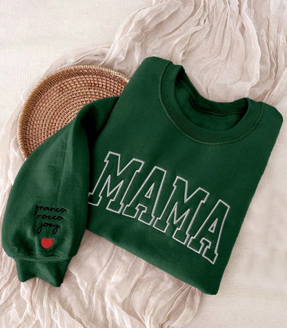 Mama Embroidered Sweatshirt Names on Sleeve