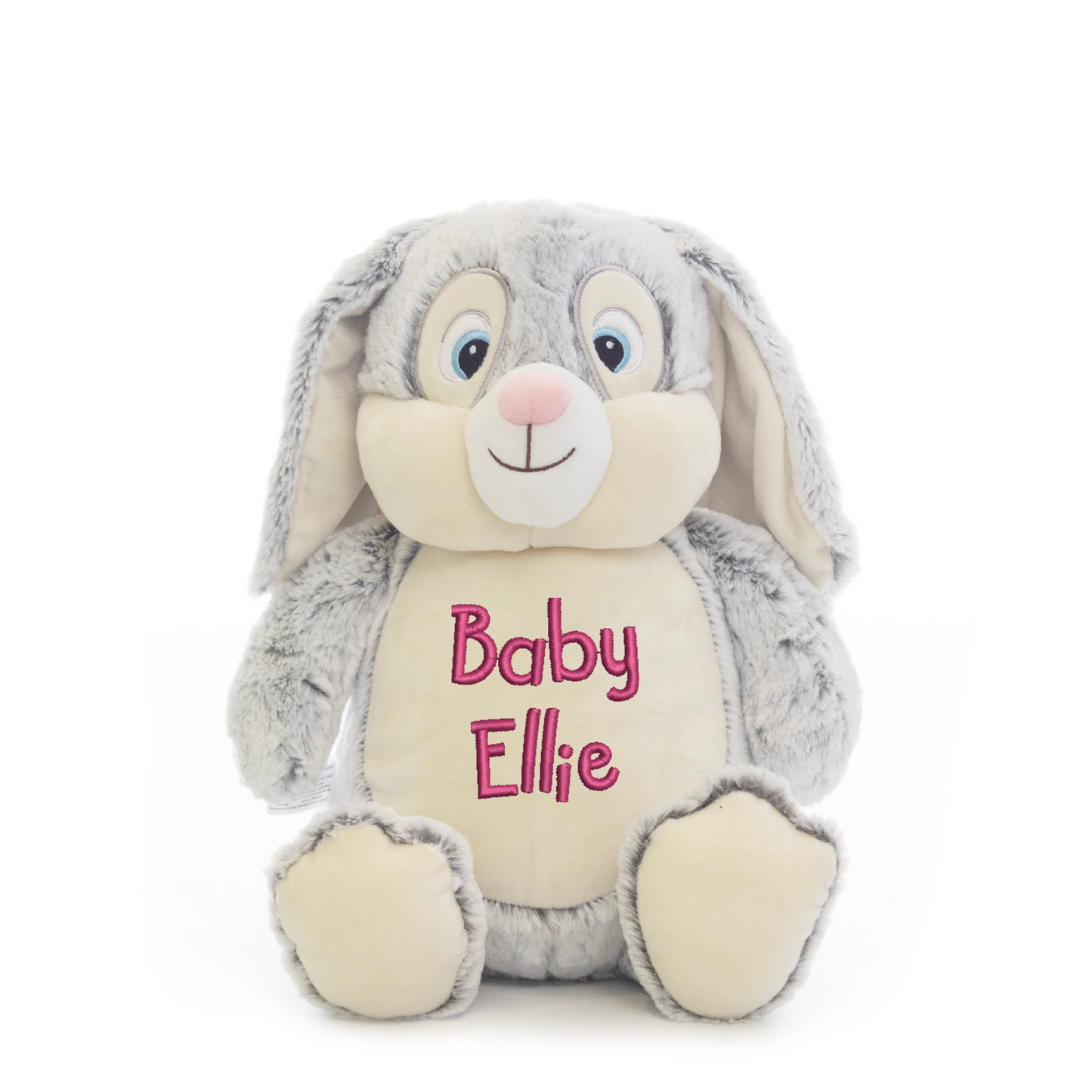Grey Bunny Embroidered Baby Name Teddy