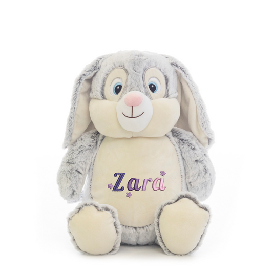 Grey Bunny Embroidered Name with Stars Teddy
