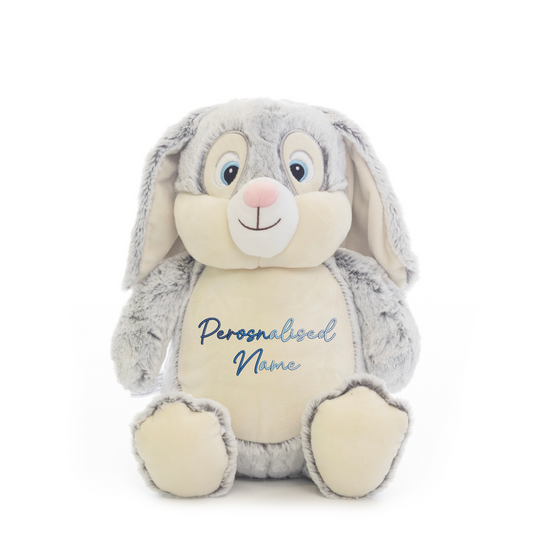 Personalised Grey Bunny Embroidered Name Gradient Teddy