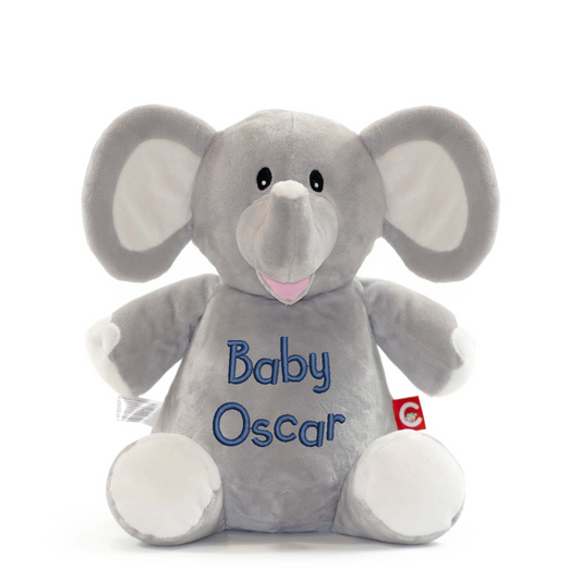 Grey Elephant Embroidered Baby Name Teddy