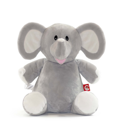 Grey Elephant Embroidered Name with Birth Info Teddy