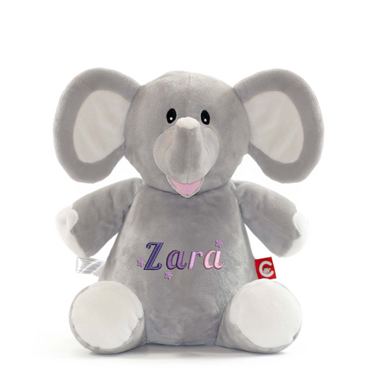 Grey Elephant Embroidered Name with Stars Teddy