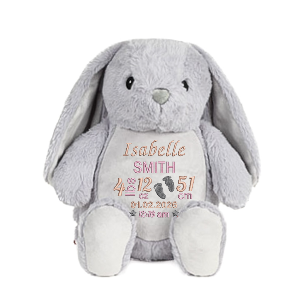 Baby Giraffe Embroidered Birth Info lbs/cm Teddy