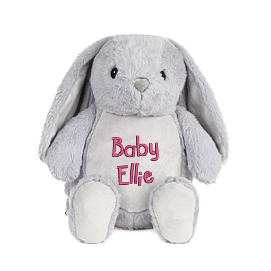Grey Rabbit Embroidered Baby Name Teddy