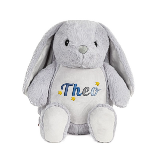 Grey Rabbit Embroidered Name with Stars Teddy