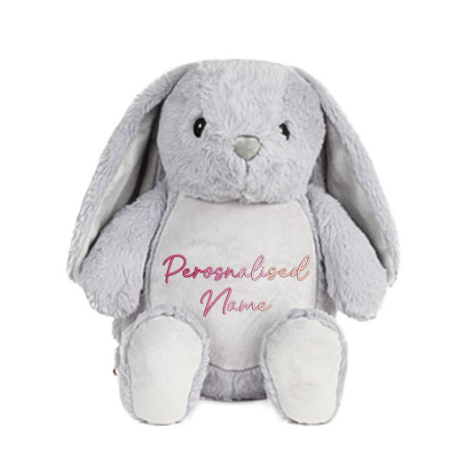 Personalised Grey Rabbit Embroidered Name Gradient Teddy