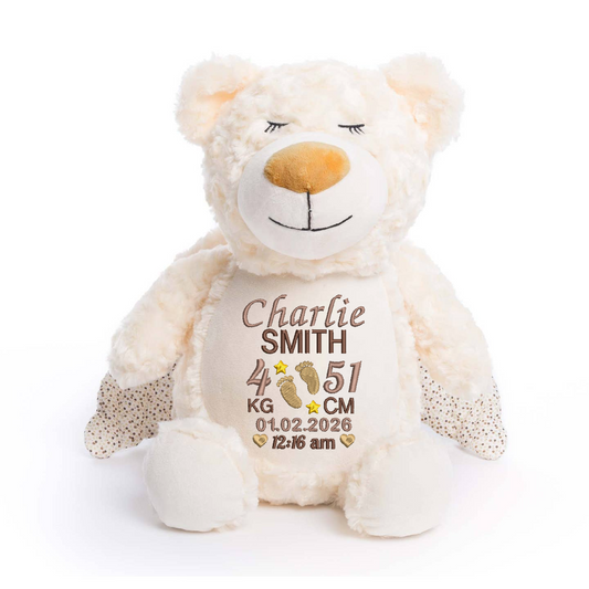 Grey Rabbit Embroidered Birth Info kg/cm Teddy