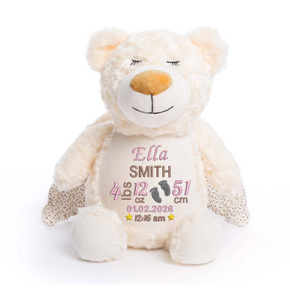 Baby Giraffe Embroidered Birth Info lbs/cm Teddy