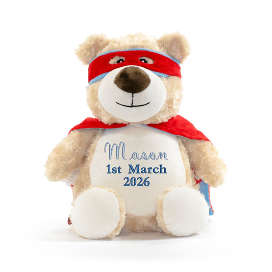 Hero Bear Embroidered Name & D.O.B Teddy