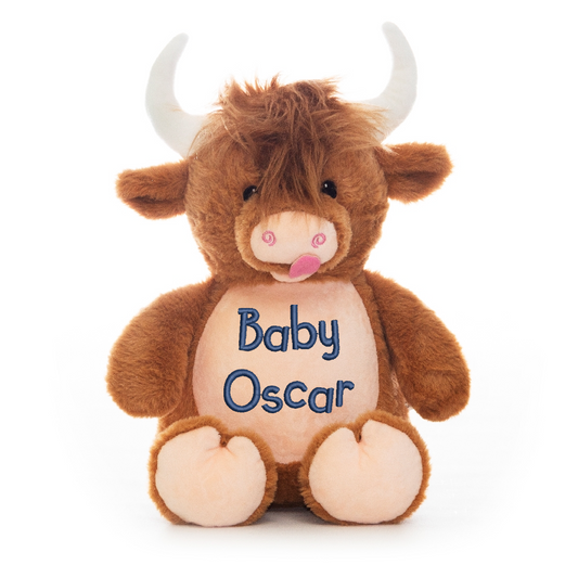 Highland Cow Embroidered Baby Name Teddy