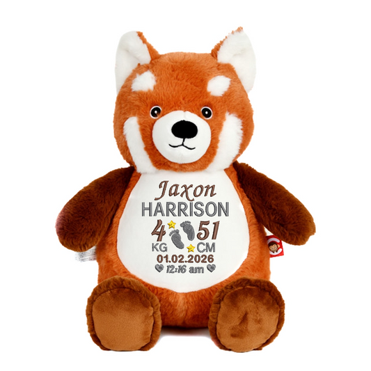 Red Panda Embroidered Birth Info kg/cm Teddy