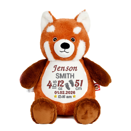 Red Panda Embroidered Birth Info lbs/cm Teddy
