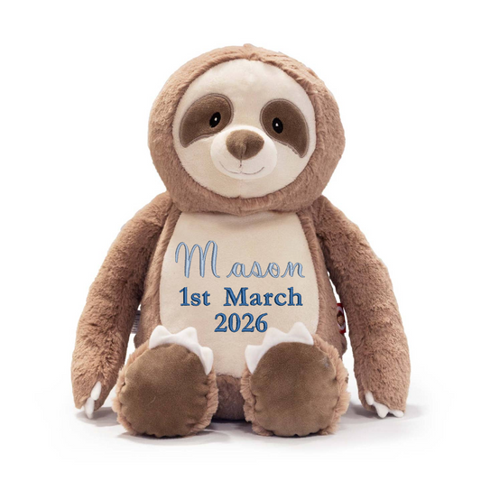 Sloth Embroidered Name & D.O.B Teddy