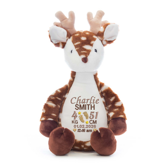 Snowflake Deer Embroidered Birth Info kg/cm Teddy
