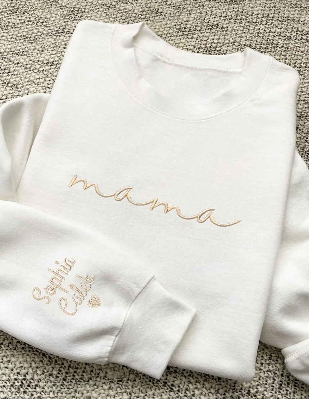 Mama Script Sweatshirt Embroidered Names on Sleeve