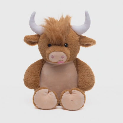Personalised Highland Cow Embroidered Name with Birth Info Teddy