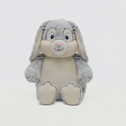Grey Bunny Embroidered Name with Birth Info Teddy